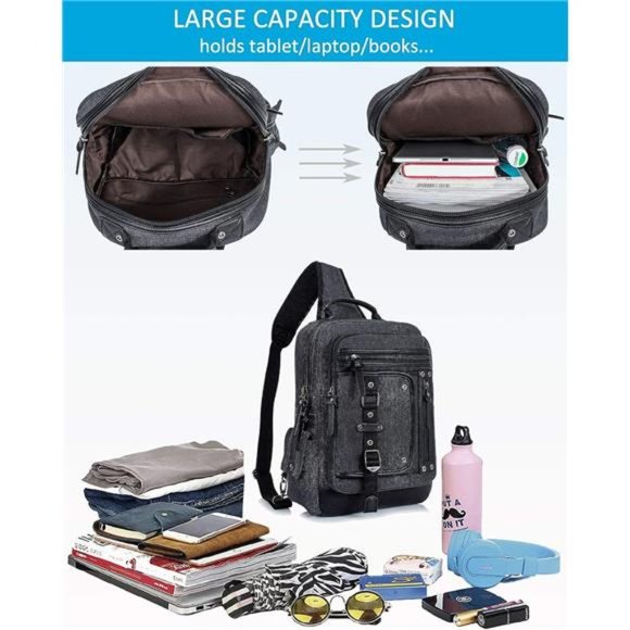 Messenger Bag for Men Canvas Sling Bag Crossbody Backpack Laptop Shoulder Bag - Picture 3 of 6